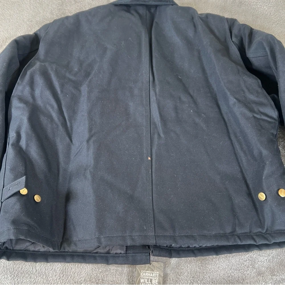 Carhartt Jacket Mens Size 2XL Black J002 Corduroy Collar Quilted Cowboy New Y2K - Picture 10 of 11